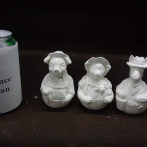 Ceramic Bisque Ornaments - 4" Roly Poly Pig, Sheep, Donkey - Ready to Paint - D617
