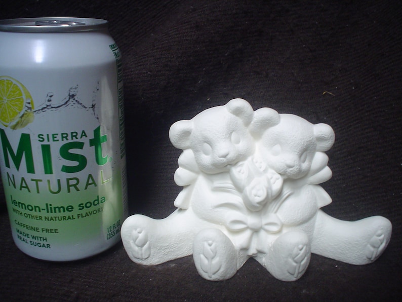 C518 Ceramic Bisque 3 12 x 5 12 Cuddle Bears with Flowers Ready to Paint