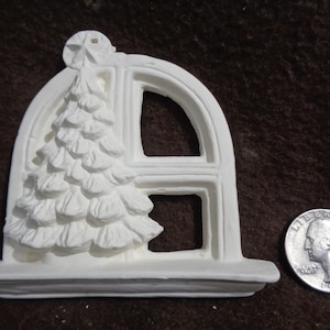 Ceramic Bisque Ornament: Tree by Window -Fla Back - Ready to Paint- F184