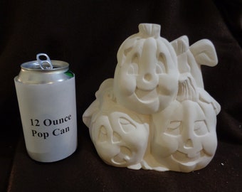 6.5" Tall Ceramic Bisque Jack-O-Lanterns Pumpkins (3 on front & 3 on back)- Ready to Paint - E670