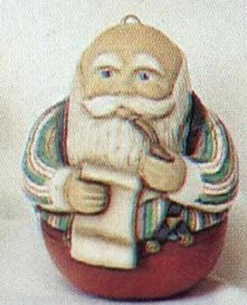Ceramic Bisque Ornament Round Rolypoly Santa With Scroll Etsy