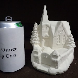 Ceramic Bisque  7" Church Nightlight - Bisque Only - Unpainted - Ready to Paint - Windows NOT Cut out -E081
