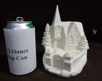 Ceramic Bisque  7" Church Nightlight - Bisque Only - Unpainted - Ready to Paint - Windows NOT Cut out -E081