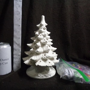 E817 - Ceramic Bisque 9 1/2" Nowell Christmas Tree w/Holly Base, Fixture, Lights - Kit - U Paint