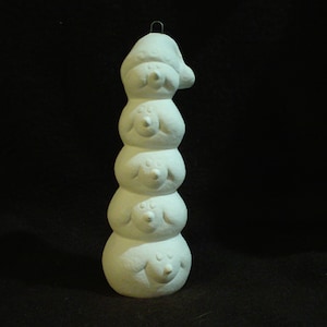 Ceramic Bisque Ornament: 5&quot; Stack of Snowman Heads -Ready to Paint - D363