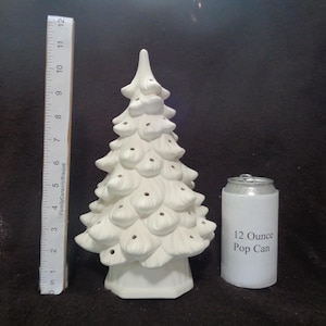 Ceramic Bisque 11&quot; Holland Christmas Tree with Hexagonal Base - No Hole for Star- Unpainted -Ready to Paint - E226