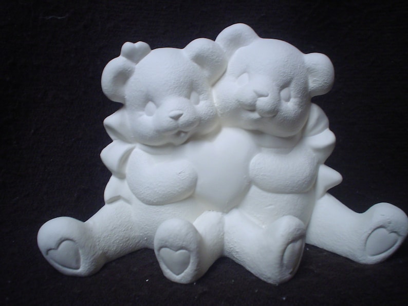 Ready to Paint Ceramic Bisque 4.5 X 6.5 Cuddle Bears with Heart Valentine C363