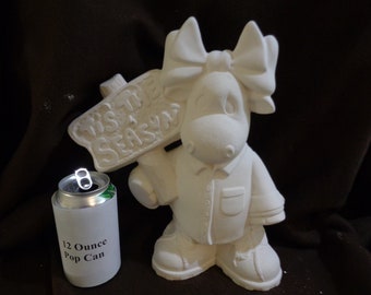 Ceramic Bisque 11" Girl Moose with 'Tis The Season'  Sign - Ready to Paint - C725