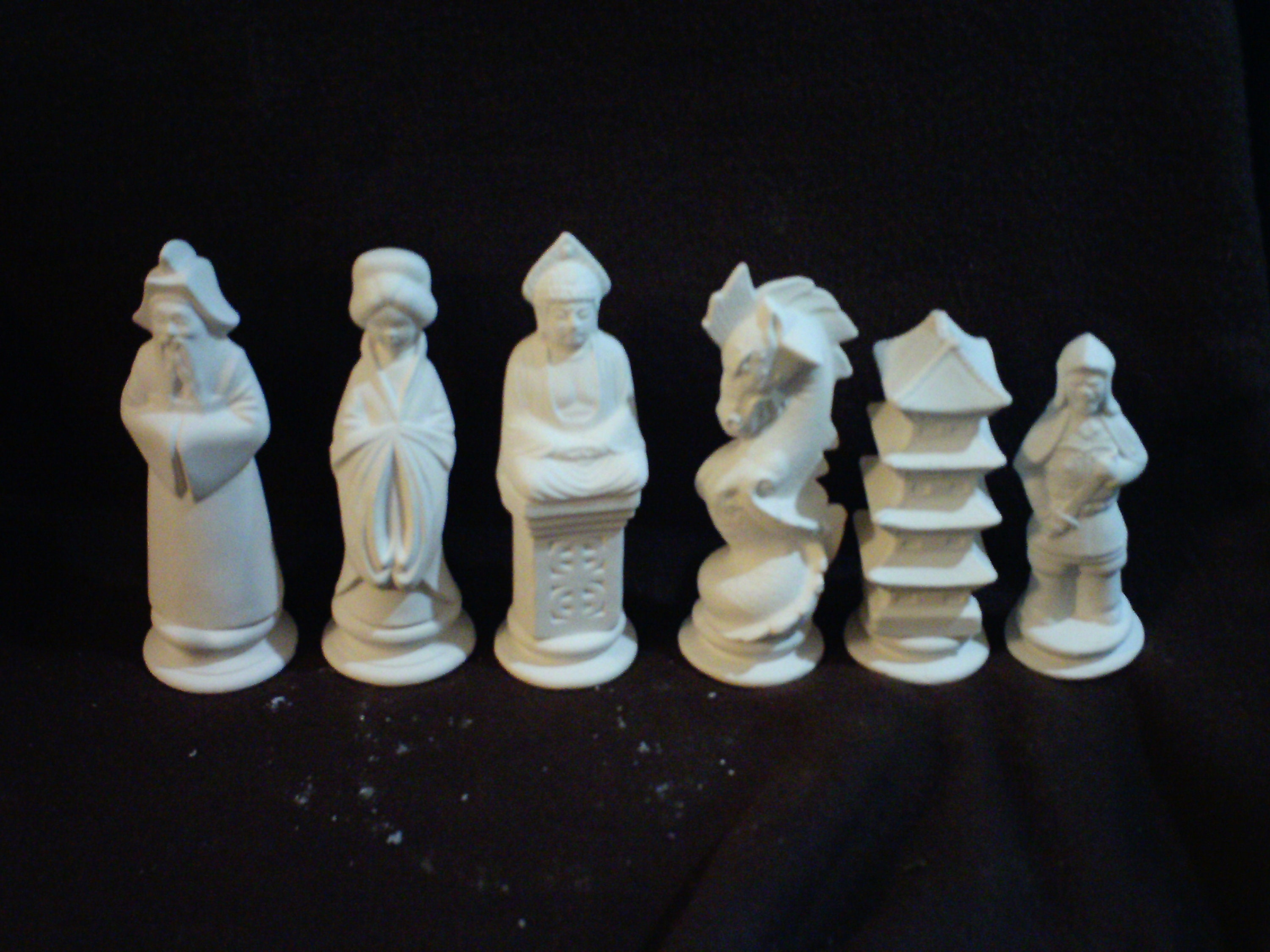E071 Ceramic Bisque Chinese Asian 32 Piece Chess Set Ready Etsy