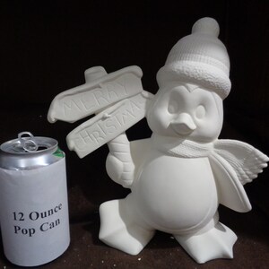 Ceramic Bisque Bird: 10&quot; Penguin w/Merry Christmas Sign - Ready to Paint - C601