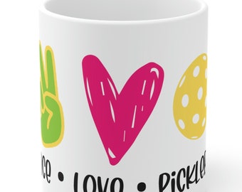 Mug - Paix - Amour - Tasse en céramique Pickleball 11oz - Tasse en céramique - Mug - Tasse à café - Tasse de pickleball