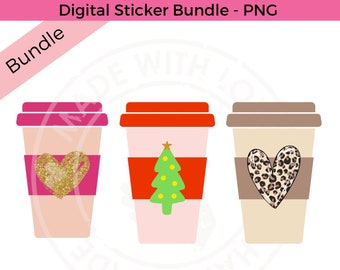 Coffee Cup Digital Sticker Bundle - Coffee Cup PNG - Digital Download - PNG files - Digital PNG - Planner Stickers - Instant Download