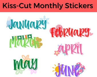 Vinyl Sticker Sheets - Themed Monthly Stickers - All 12 Months - Monthly Planner Stickers - 1" Monthly Stickers