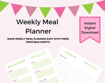 What's For Dinner - Meal Planning and Grocery List Printables - Instant Download