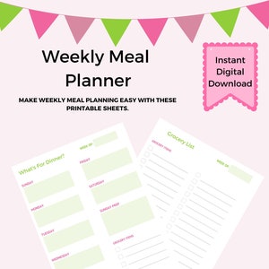 What's For Dinner Meal Planning and Grocery List Printables Instant Download image 1