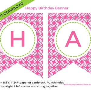 Striscione di buon compleanno stampabile: modello rosa (download immediato)