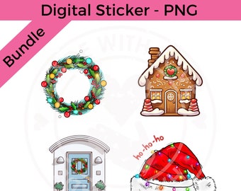 Paquete de pegatinas navideñas - Corona PNG - Descarga digital - Archivos PNG digitales - Navidad PNG - Pegatinas del planificador - Descarga instantánea - Imágenes prediseñadas