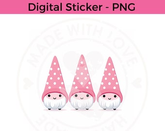 Pink Gnomes Digital Sticker - Pink Gnomes PNG - Descarga digital - Archivos PNG - PNG digital - Pegatinas del planificador - Descarga instantánea - Clip art