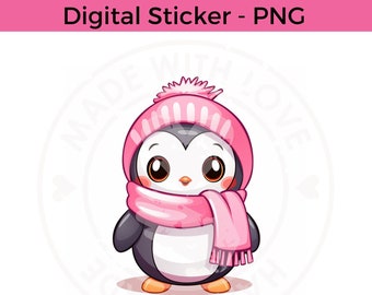 Penguin Digital Sticker - Santa Hat PNG - Digital Download - PNG files - Digital PNG - Planner Stickers - Instant Download - Clip art
