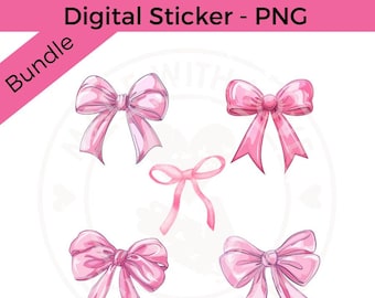 Croqueta Pink Bow Bundle png - Pink Bow PNG - Descarga digital - Archivos PNG - PNG digital - Pegatinas del planificador - Descarga instantánea