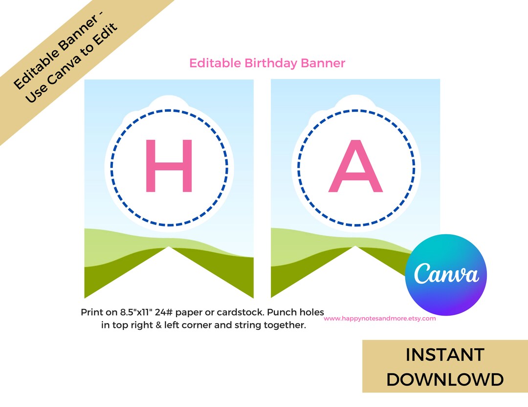 Editable Printable Banner Template For Canva Instant Hanging Flag 