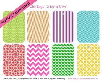 Preppy Chevron Printable Birthday Gift Tags - INSTANT DOWNLOAD