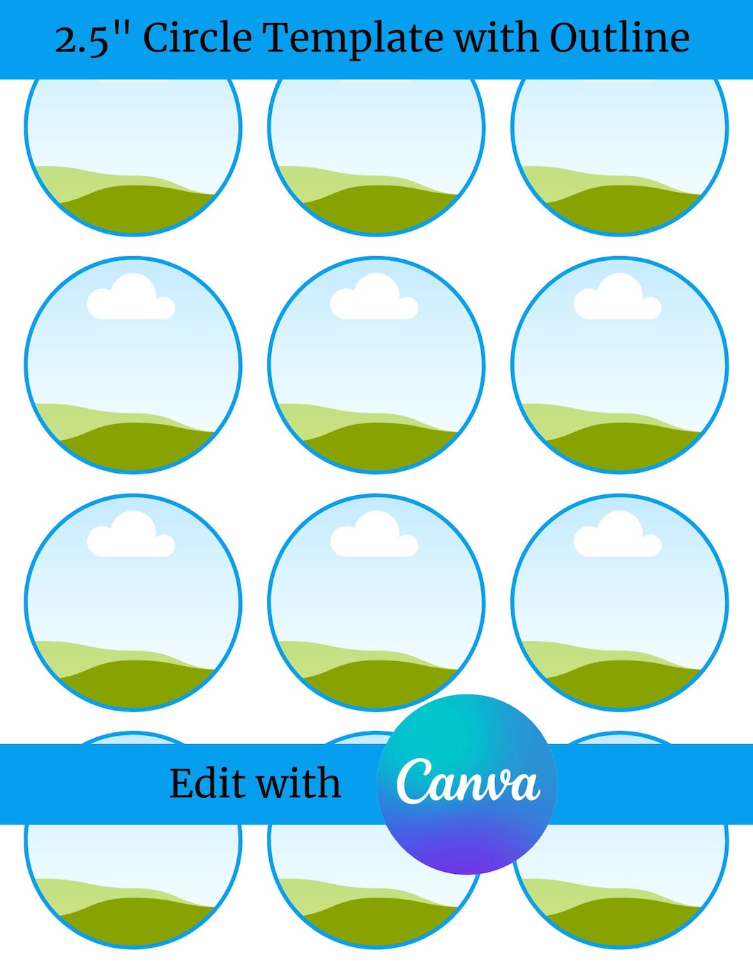 Editable Printable 2.5" Circle Template for Canva - Instant 2.5" Circle ...