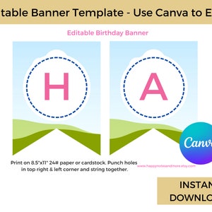 Editable Printable Banner Template for Canva -  Instant Hanging Flag Banner - Flag Banner Template - Custom Banner Template-INSTANT DOWNLOAD