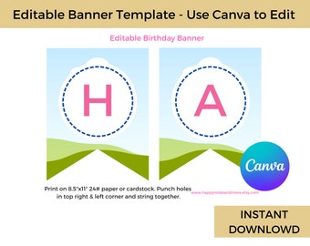 Editable Flag Party Banner Template for Canva (Instant Download)