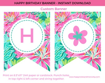 Banner de feliz cumpleaños preppy imprimible - Banner de cumpleaños instantáneo - ¡DESCARGA INSTANTE!