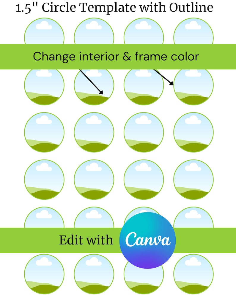 Modèle de cercle imprimable modifiable de 1,5 pour Canva modèle d'autocollant circulaire instantané de 1,5 modèle de cercle TÉLÉCHARGEMENT IMMÉDIAT image 2