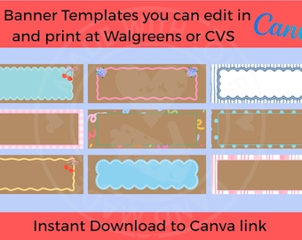 50 redigerbara festbanderoller 24"x72" mallar för Canva och utskrift på Walgreens eller CVS - Kraftpappersbanderoll - Direktnedladdning