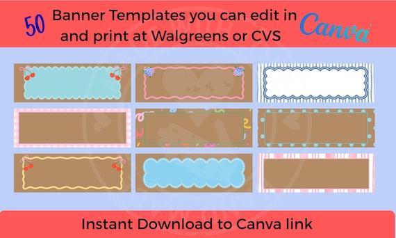 50 Editable Party Banner Templates – Canva, Walgreens, CVS Print (Instant Download)
