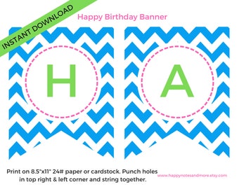 Birthday Banner - Printable Happy Birthday Banner Sign - INSTANT DOWNLOAD!