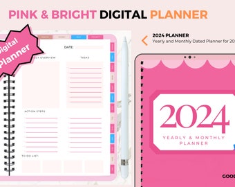 Digital Planner - Bright and Pink Digital Planner 2024 - Goodnotes Planner - Dated 2024 Digital Planner - iPad Planner - INSTANT DOWNLOAD