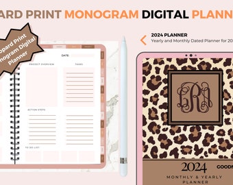 Digital Monogram Planner - Leopard Digital Planner 2024 - Goodnotes Planner - Dated 2024 Digital Monogram Planner - iPad Planner