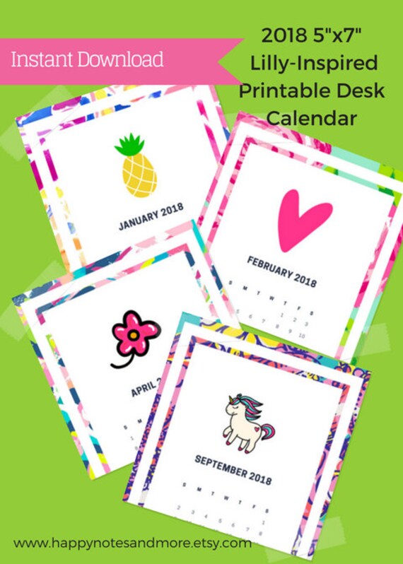2018 Printable Lilly Pulitzer Monthly Desk Calender Lilly | Etsy