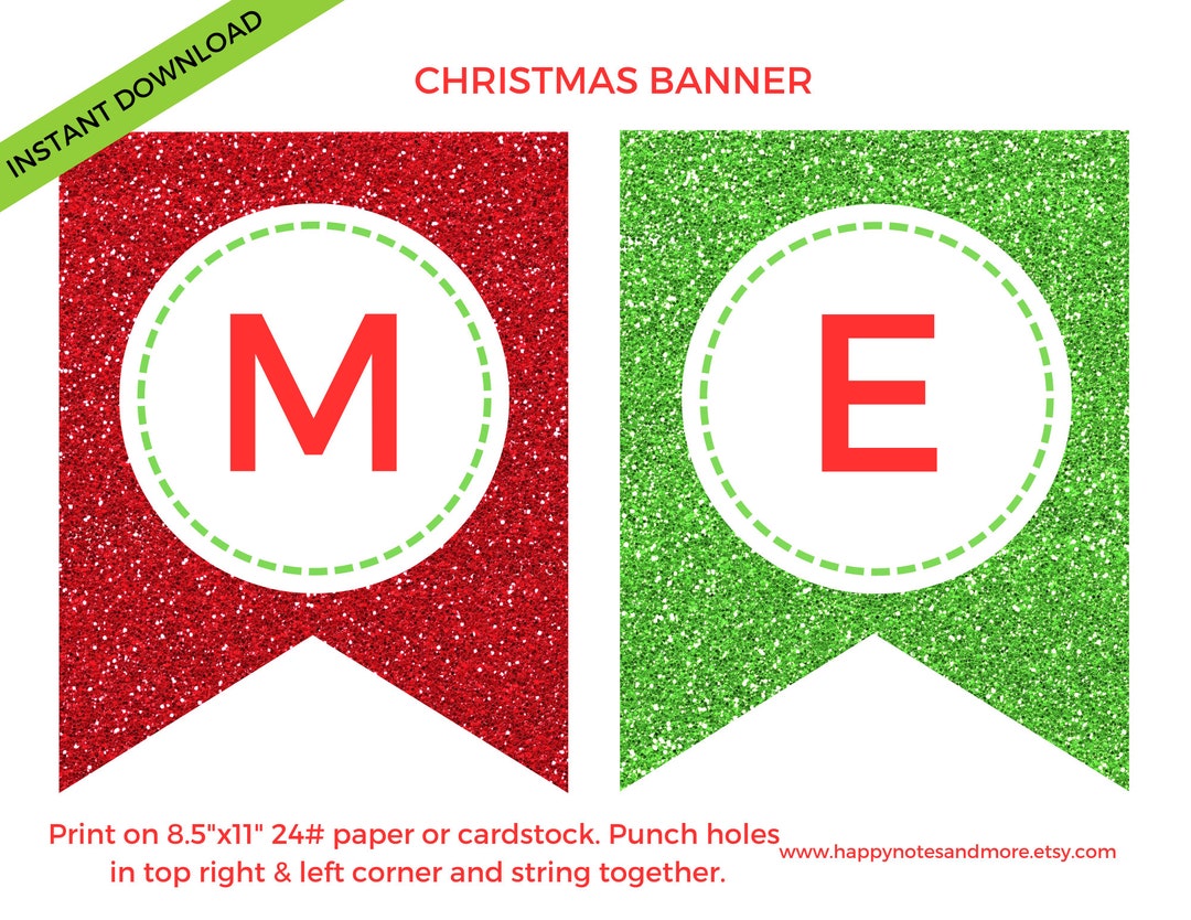 Merry Christmas Printable Banner - Instant Merry Christmas Hanging Flag ...