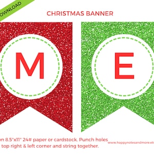 Merry Christmas Girlande zum Ausdrucken: Wanddekoration zum Aufhängen (Instant Download)