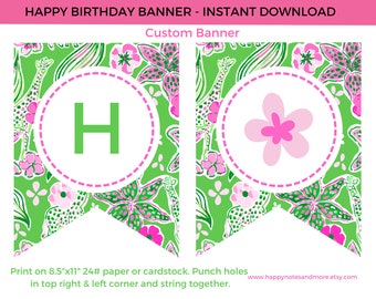 Printable Preppy Happy Birthday Banner - Instant birthday banner - INSTANT DOWNLOAD!
