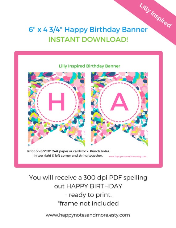Lilly Pulitzer Print Birthday Banner Lilly Printable Happy | Etsy