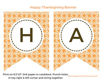 Thanksgiving Printable Banner -  Instant Happy Thanksgiving Hanging Flag Banner - INSTANT DOWNLOAD
