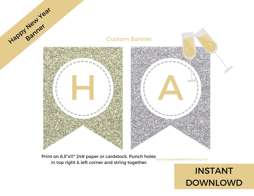 Happy New Year Printable Banner - Instant Happy New Year Hanging Flag ...