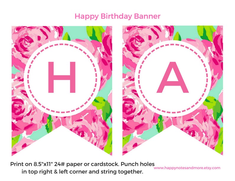 instant download lilly pulitzer print happy birthday banner lilly inspired printable happy birthday hanging flag banner banners signs paper party supplies lifepharmafze com