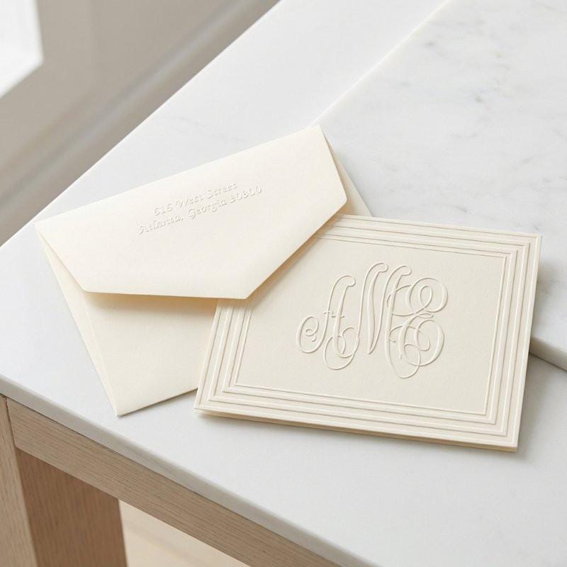 Embossed Monogram Note Card: Classic Frame, Personalized Stationery - Etsy