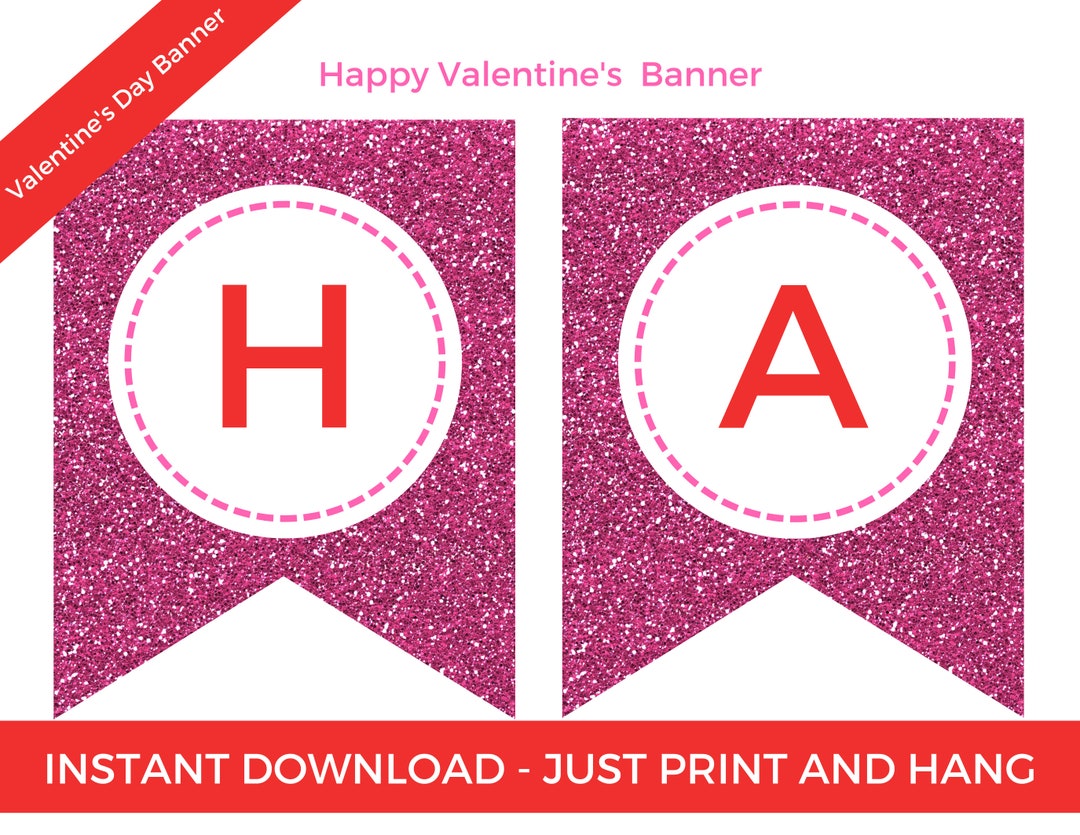 Happy Valentine's Day Printable Banner - Instant Happy Valentine's Day ...