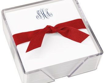 Delavan Monogram Memo Square in Lucite Holder from EMBOSSED GRAPHICS