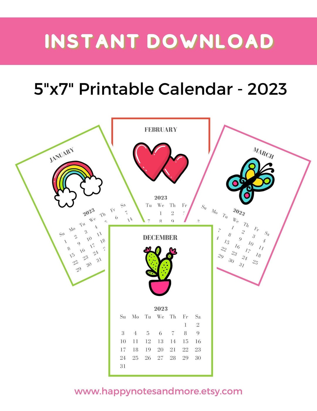 2023 Printable 5x7 Calendar INSTANT DOWNLOAD Etsy 2023 printable 5x7 calendar instant download etsy