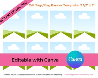 Editable Printable Flag Gift Tag Template for Canva -  Instant Gift Tag Template - Gift Tag Template - INSTANT DOWNLOAD