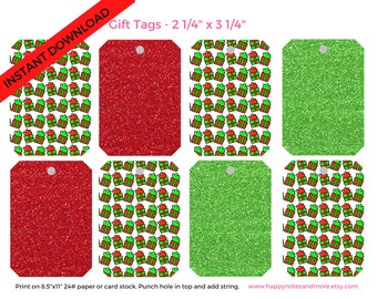 Christmas Holiday Green and Red Printable Gift Tags - INSTANT DOWNLOAD